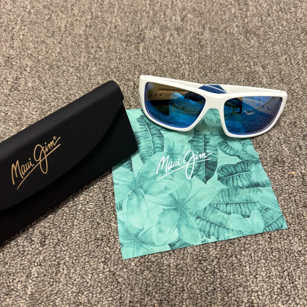 Maui Jim Polarized Sunglasses with White Frame and Blue Lenses